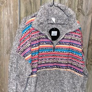 Leopard serape Sherpa pull over sweater